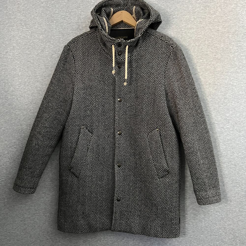Underhand Officina 36‎ Coat Mens Small Herringbone Hood Wool Blend Italy Street